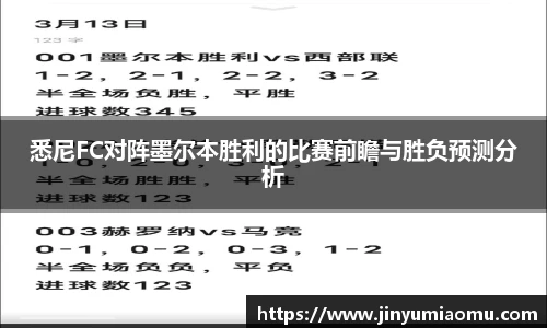 悉尼FC对阵墨尔本胜利的比赛前瞻与胜负预测分析